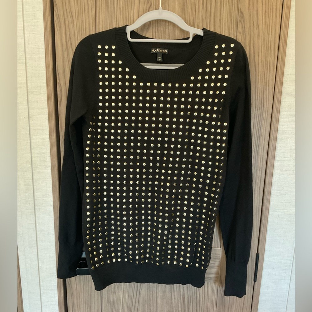 Express Womens Black Sweater W/ Gold Colored Metal Studs Size Small